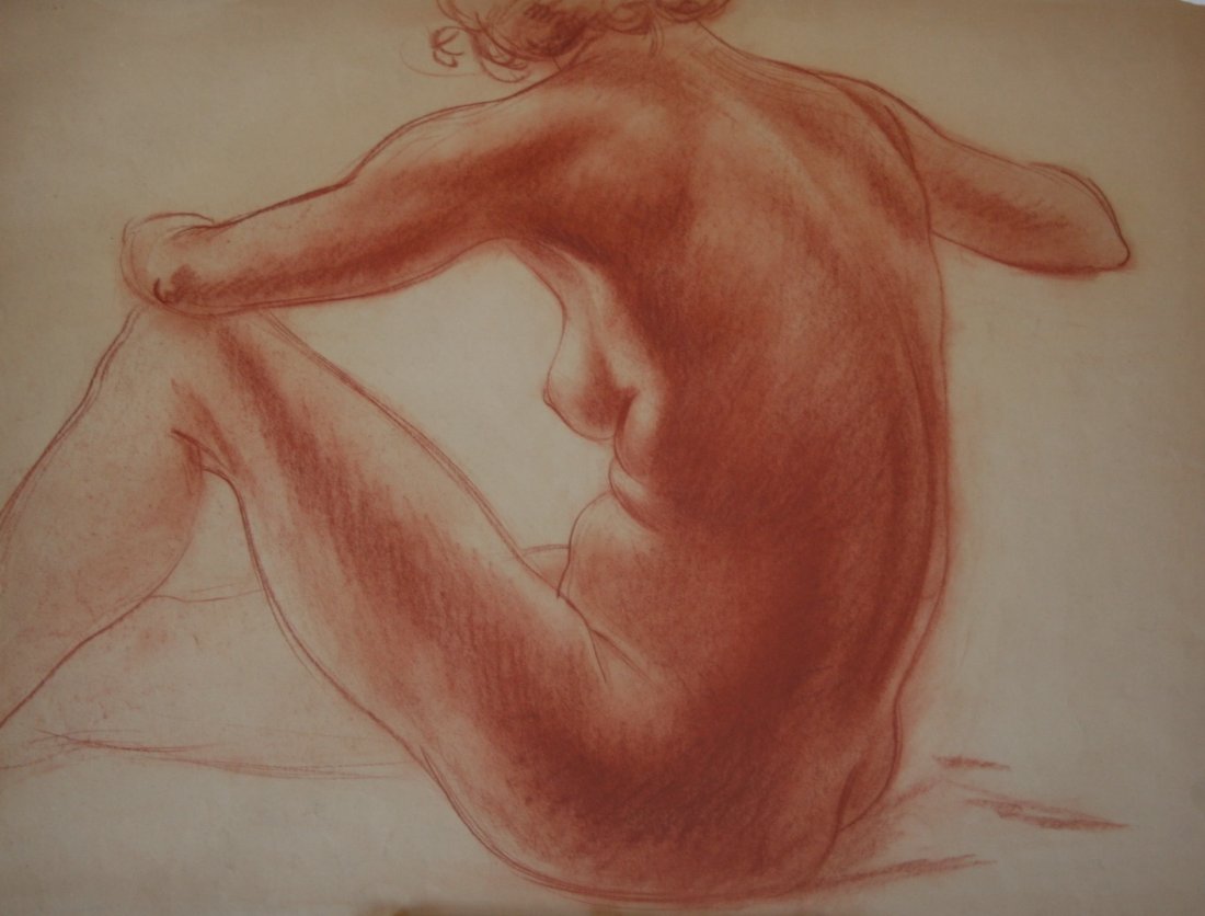 Edmund Brucker: Nude Female Study: 18x24, Pastel, with Authenticity Card
