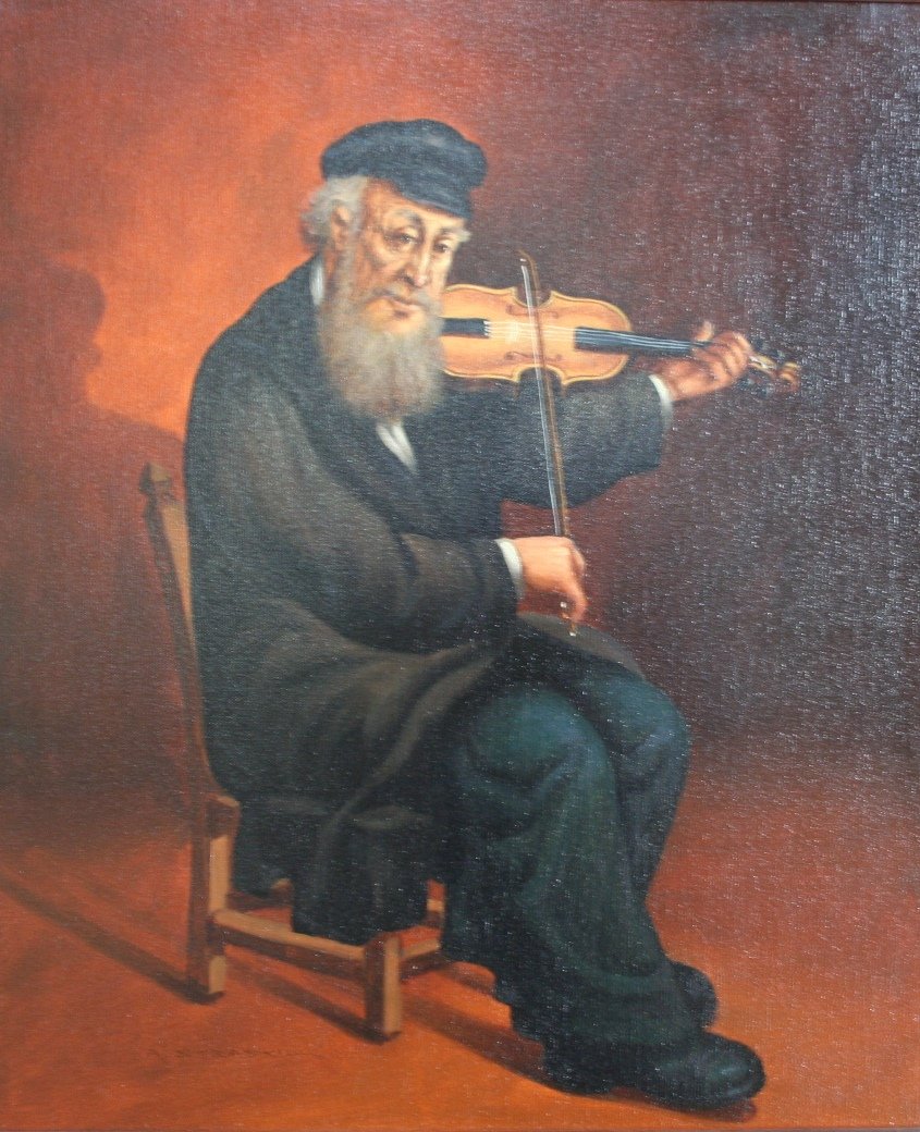 Abraham Straski: Musical Rabbi Playing Violin: 23x20, O/C, SLL