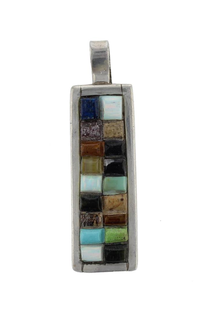 Sterling Silver Block Multi Stone Pendant Navajo Native (1 of 1)