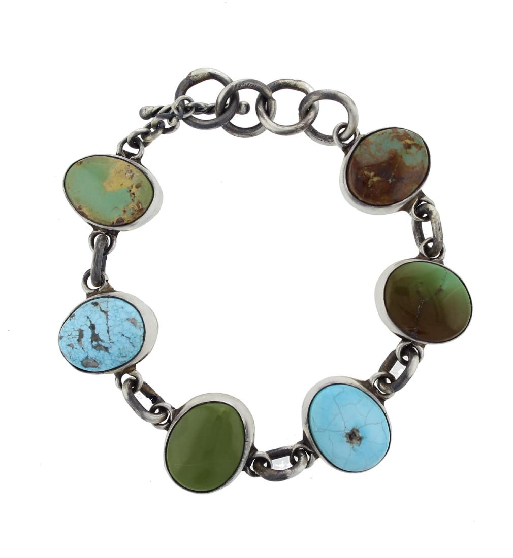 Sterling Silver  Turquoise Link Bracelet Navajo Native (1 of 1)