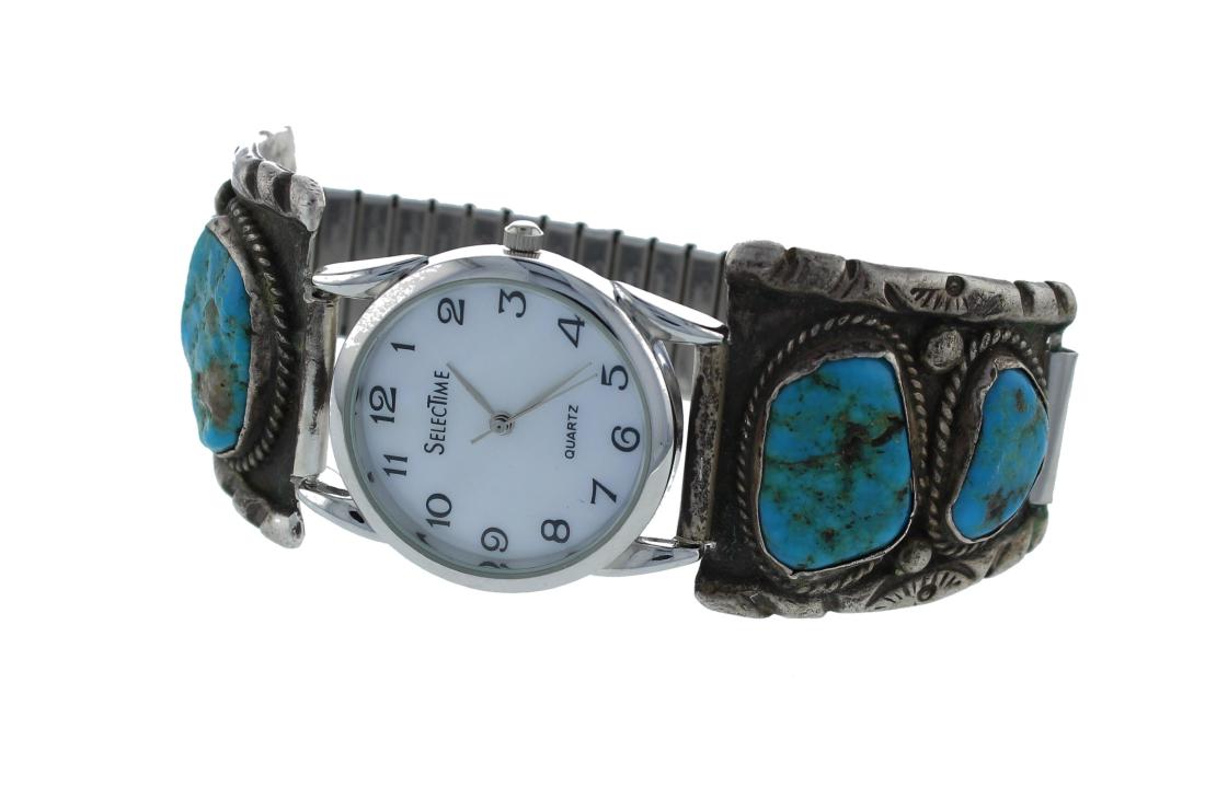 Sterling Silver Vintage  Turquoise Watch Bracelet (1 of 1)
