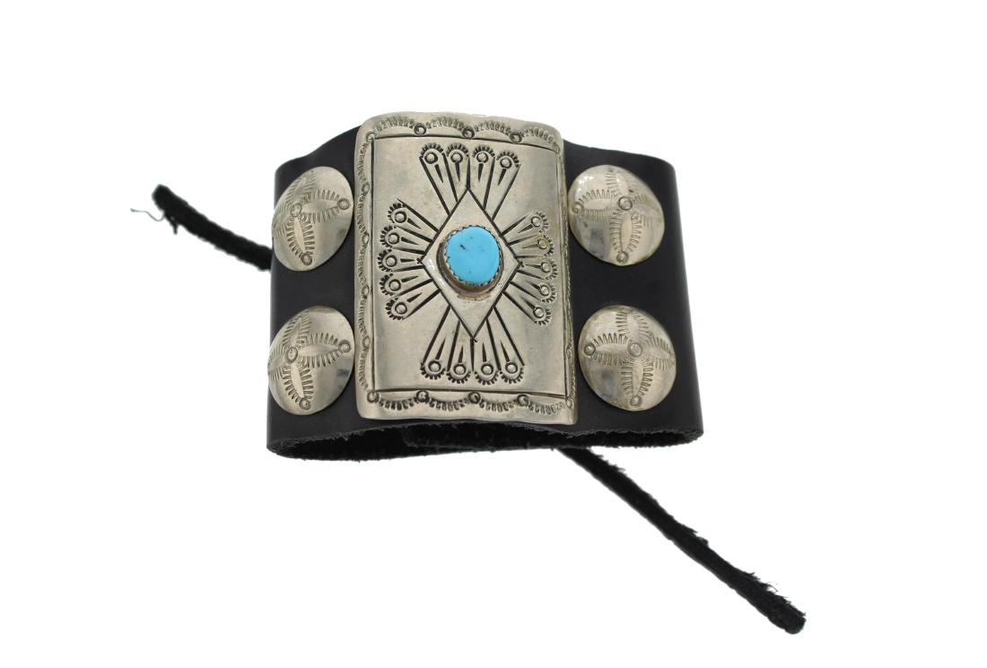 Sterling Silver  Turquoise Vintage Arm Bar Leather (1 of 1)
