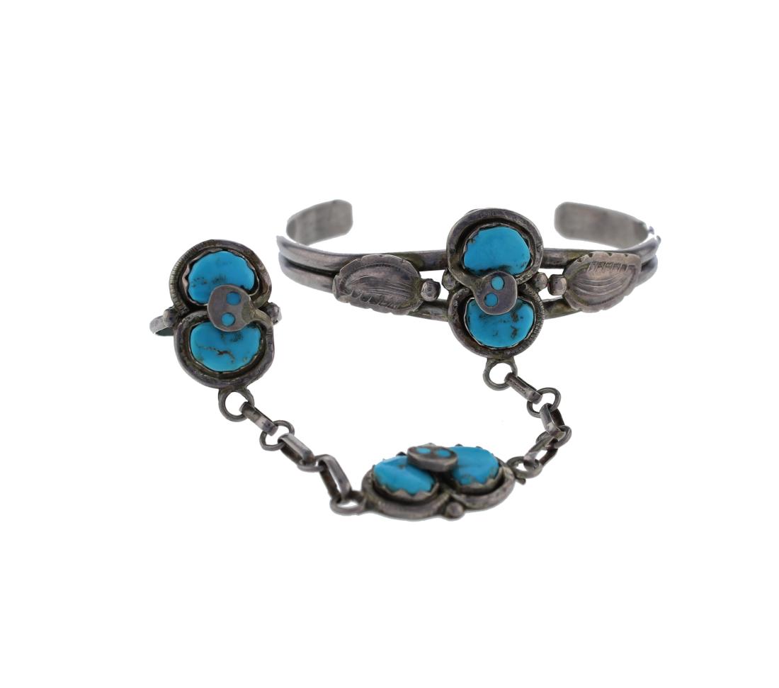 Sterling Silver  Turquoise Vintage Salve Bracelet Zuni (1 of 1)