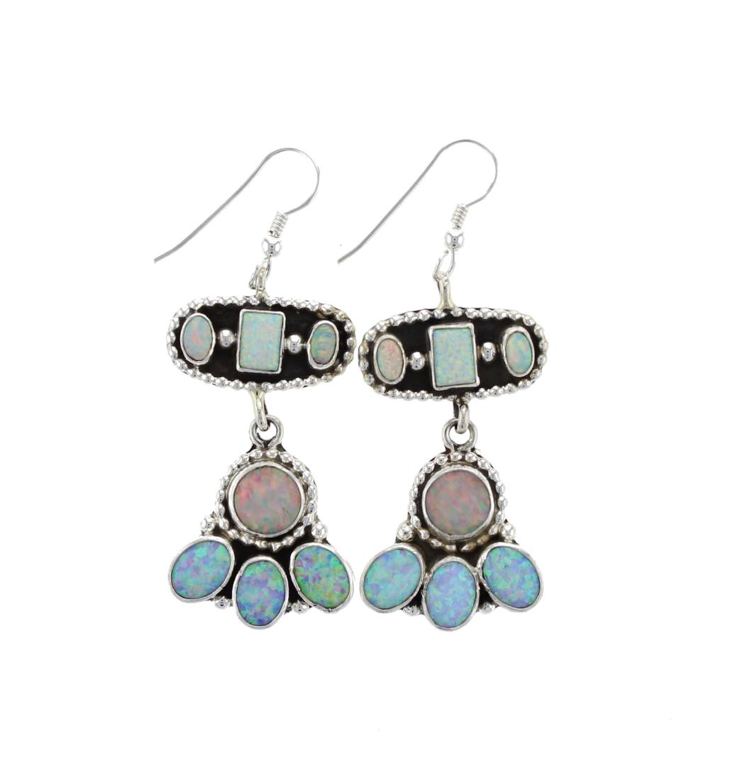 Sterling Silver Synthetic Opal Earrings Navajo Native (1 of 1)