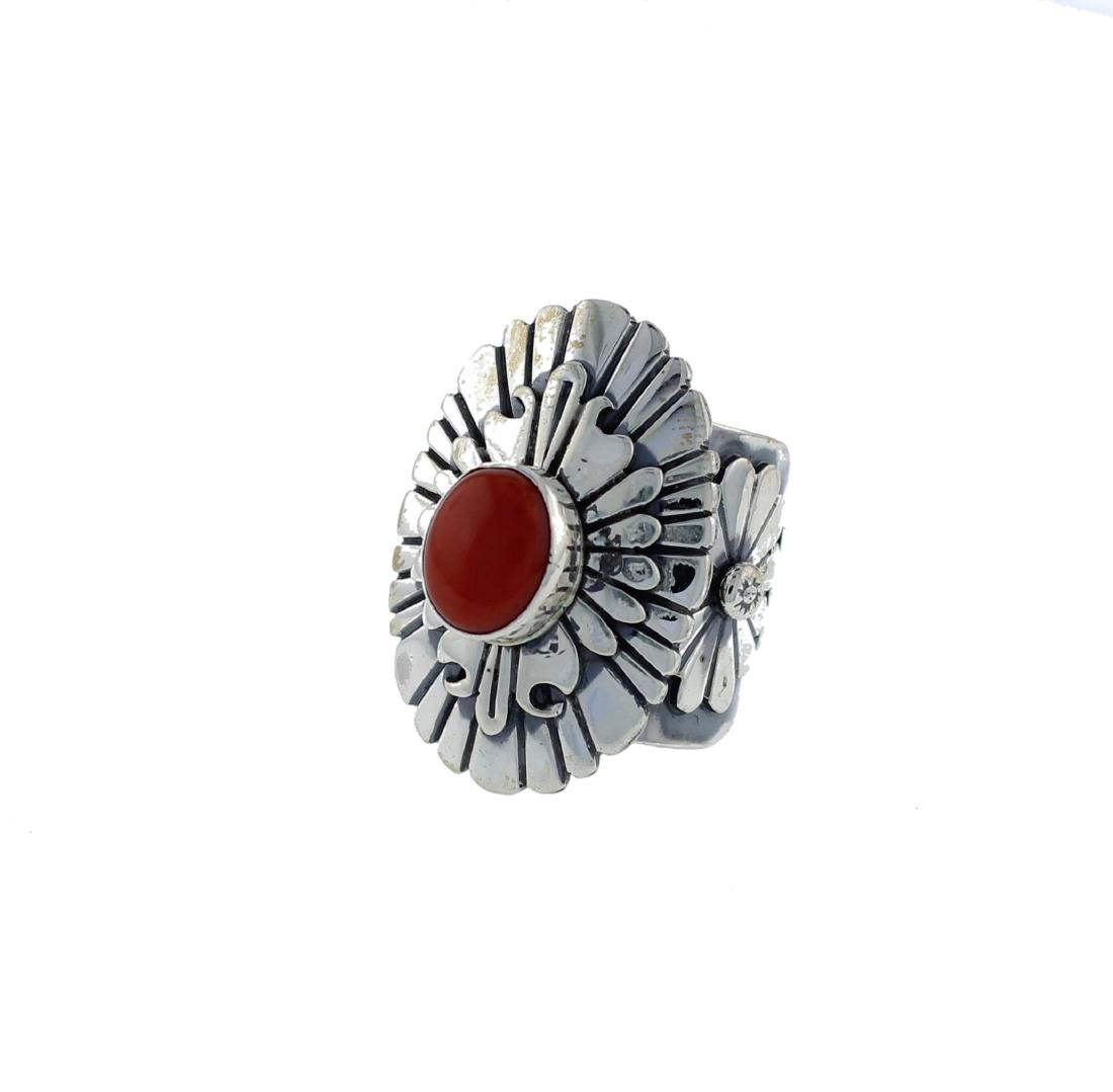 Sterling Silver  Coral Masterpiece Ring Navajo Native (1 of 2)