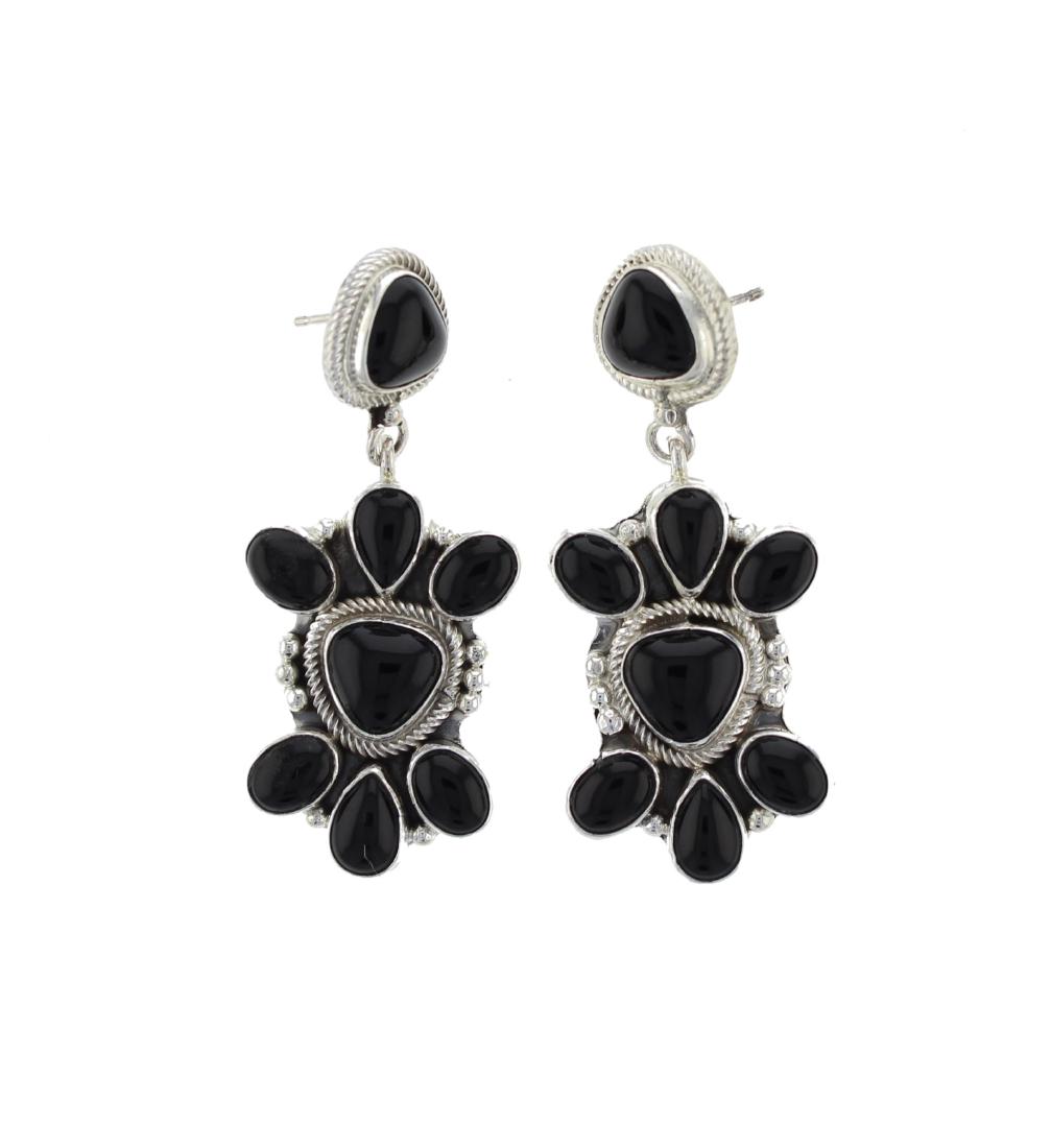 Sterling Silver Onyx Earrings Navajo Native American (1 of 1)