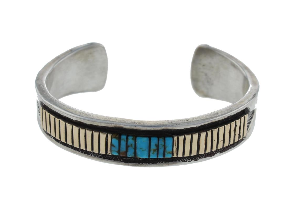 Sterling Silver & 14K Gold Overlay &  Turquoise Navajo (1 of 2)
