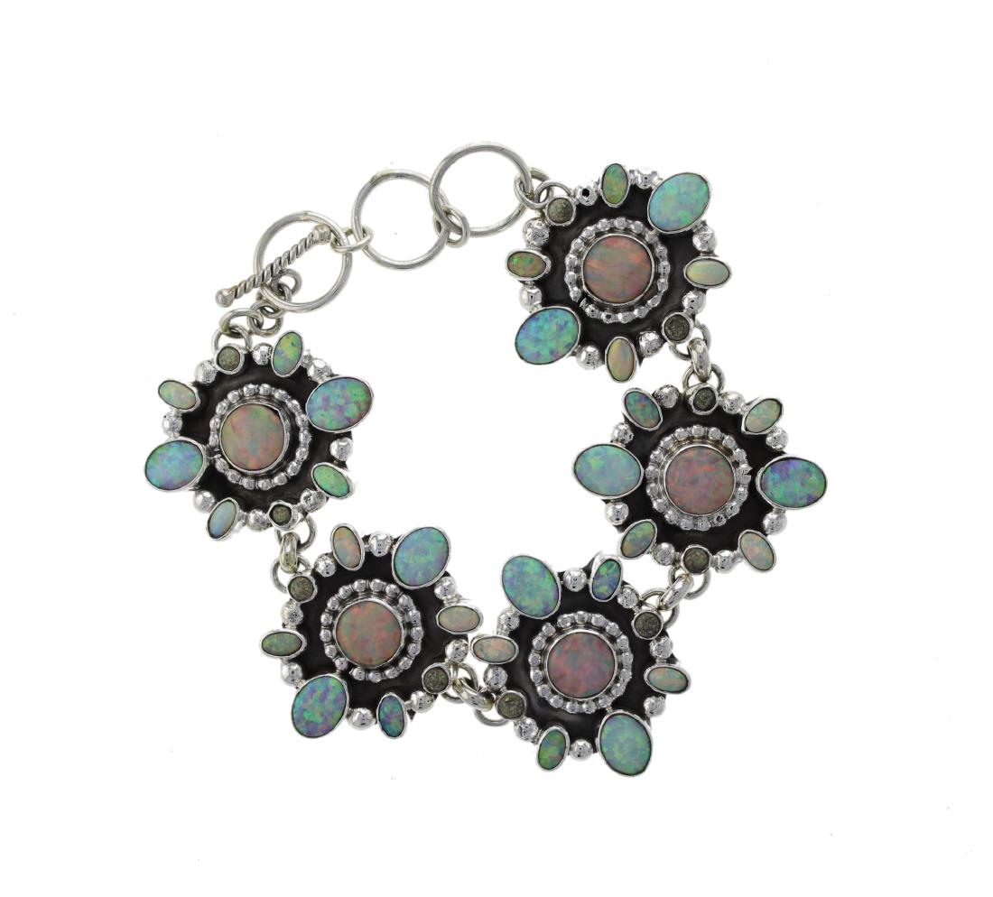 Sterling Silver Synthetic Opal Link Bracelet Navajo (1 of 1)