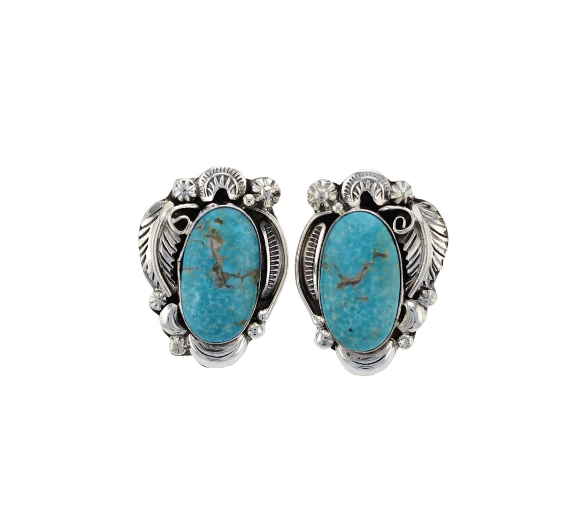Sterling Silver  Turquoise Earrings Navajo Native (1 of 1)