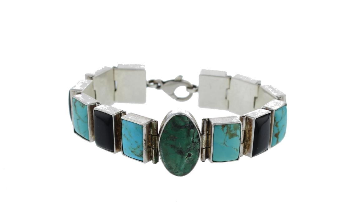 Sterling Silver  Turquoise Link Bracelet Navajo Native (1 of 1)