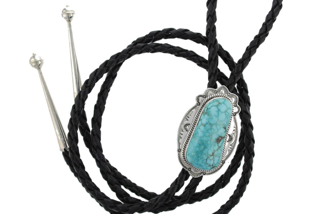 Sterling Silver  Turquoise Bolo Tie Navajo Native (1 of 1)