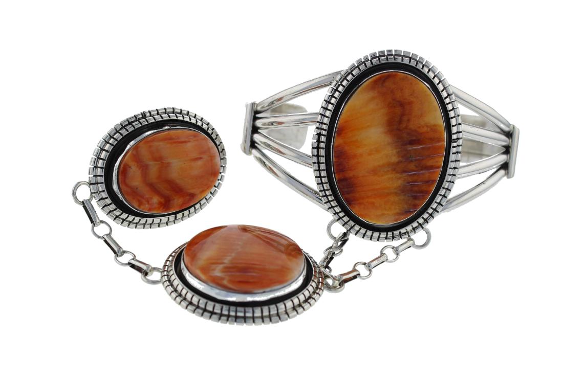 Sterling Silver  Spiny Oyster Slave Bracelet & Ring Set (1 of 1)