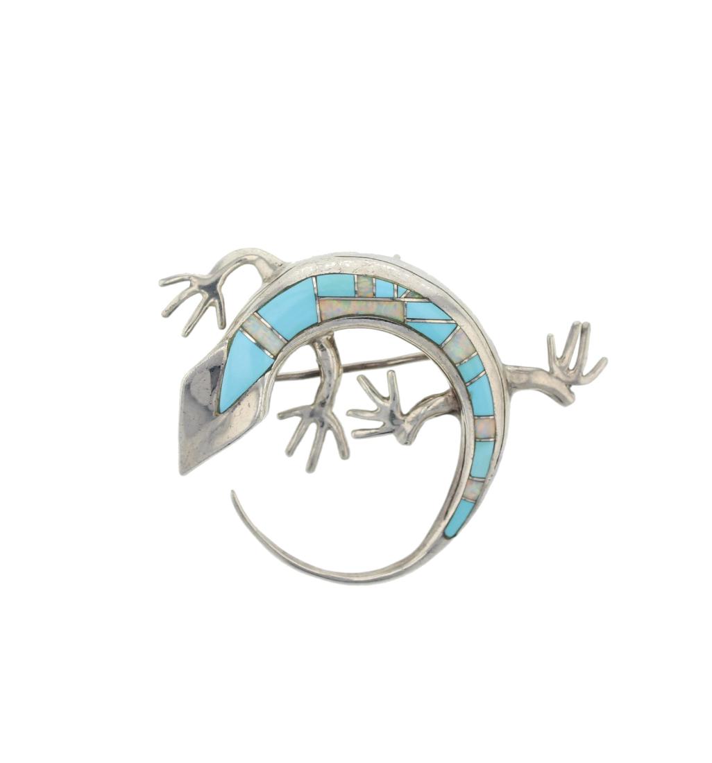 Sterling Silver  Turquoise Lizard Pin Navajo Native (1 of 1)