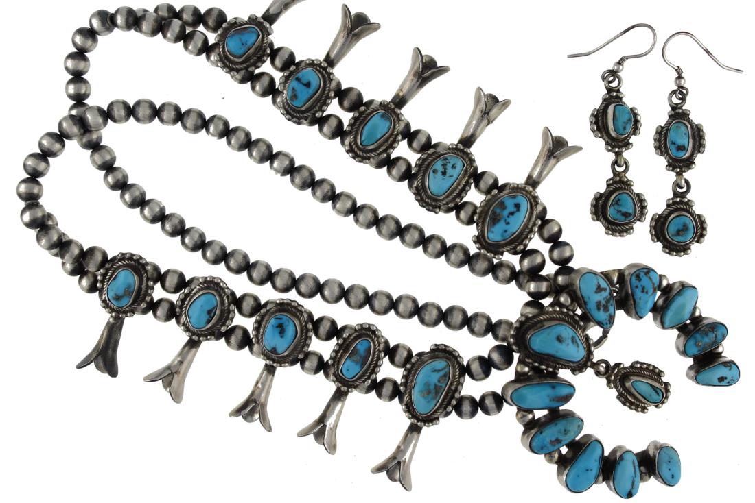 Sterling Silver  Turquoise Squash Blossom Necklace (1 of 2)