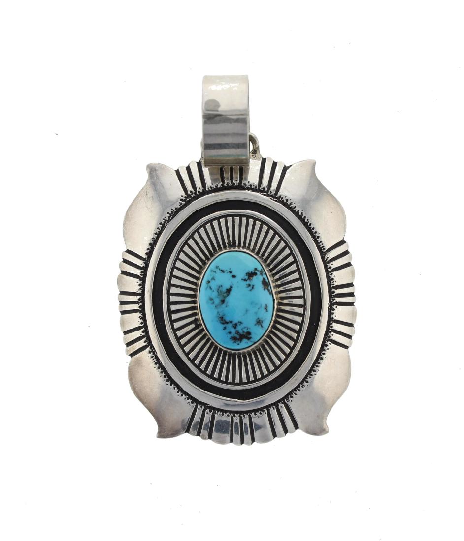 Tommy Singer Sterling Silver  Turquoise Pendant Navajo (1 of 1)