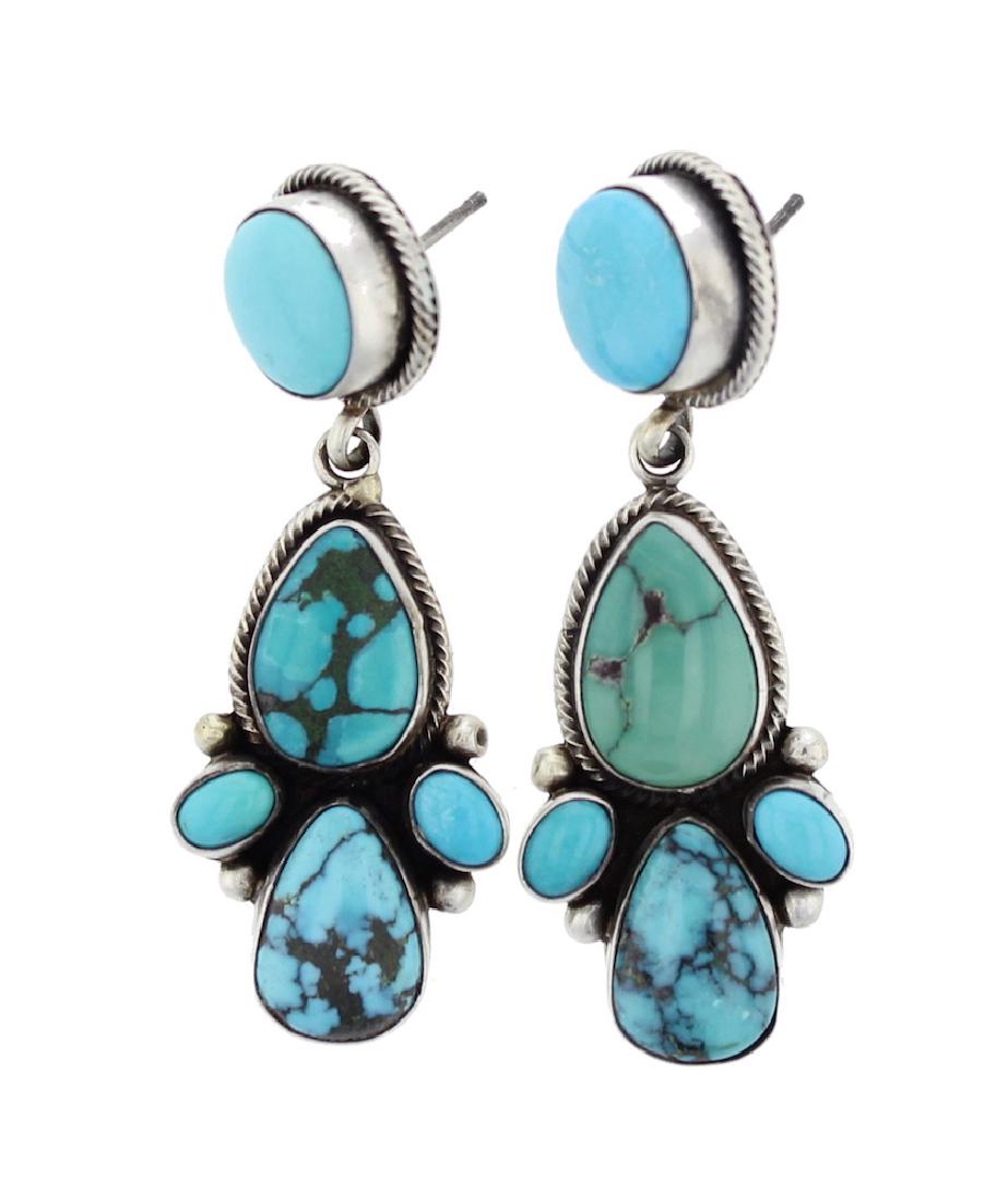 Sterling Silver Genuine Turquoise Earrings Navajo (1 of 1)