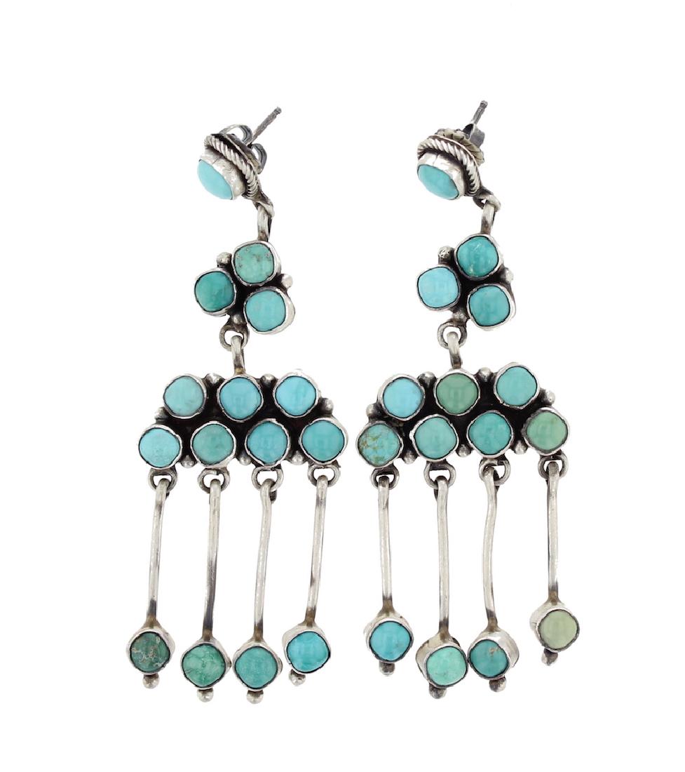 Sterling Silver Genuine Turquoise Earrings Navajo (1 of 1)