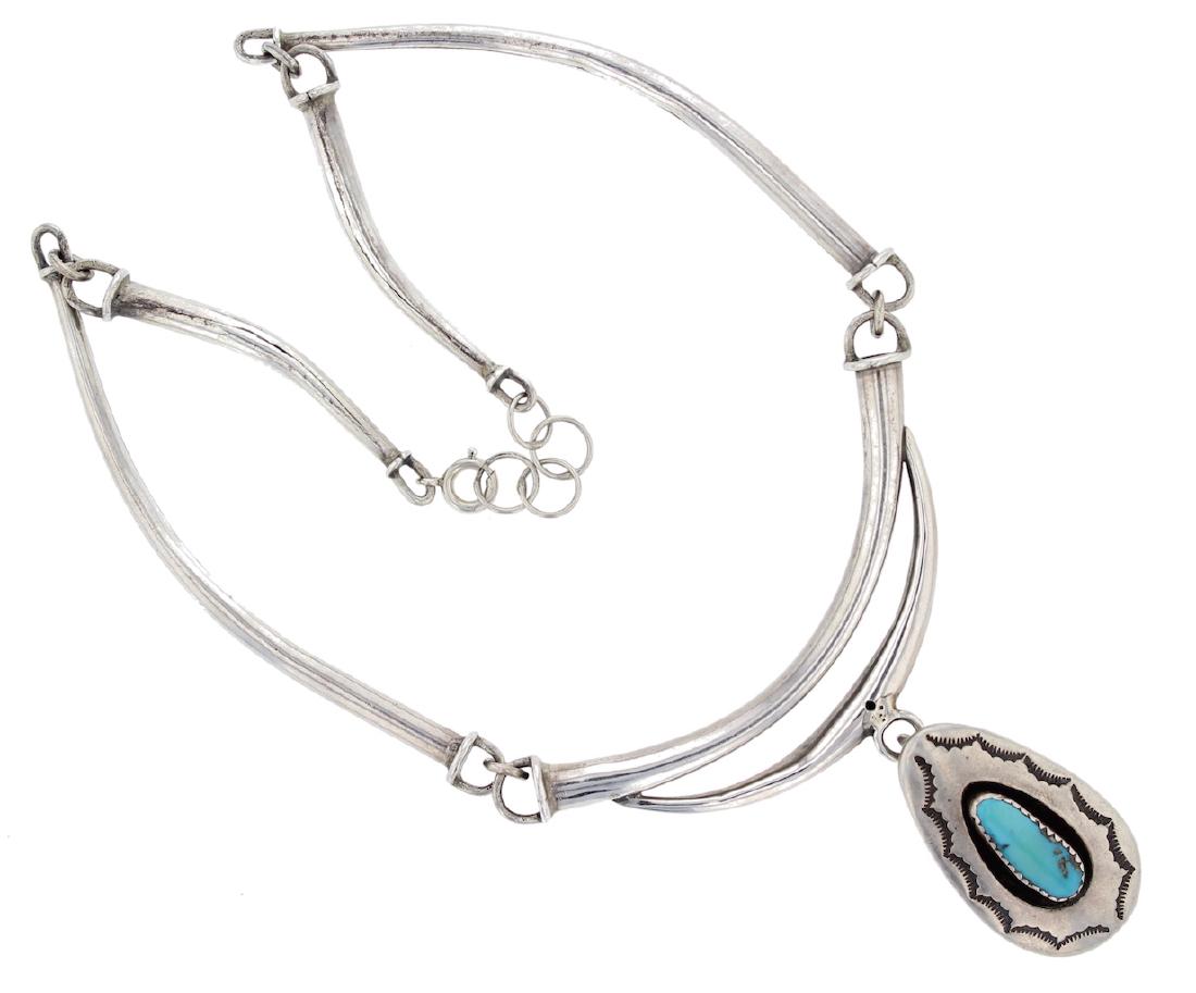 Sterling Silver Necklace& Pendant Genuine Turquoise (1 of 1)