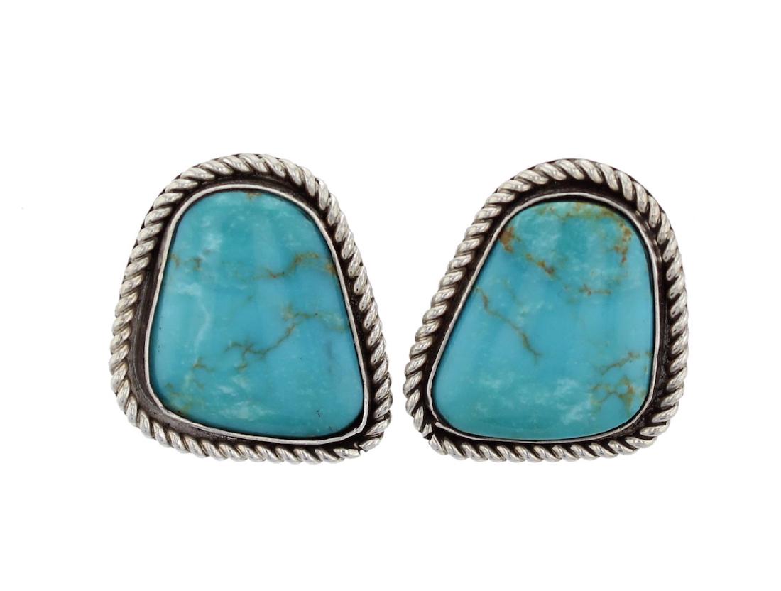 Sterling Silver Genuine Turquoise Earrings Navajo (1 of 1)