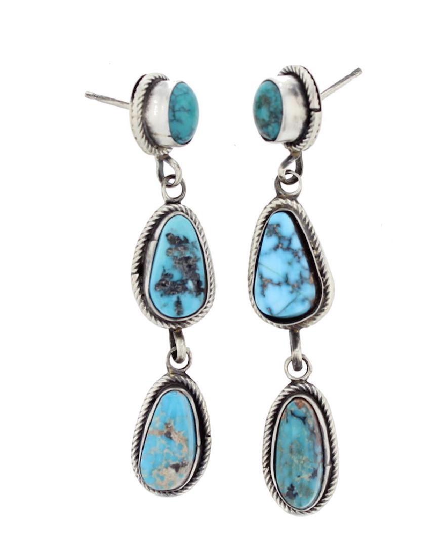 Sterling Silver Genuine Turquoise Earrings Navajo (1 of 1)