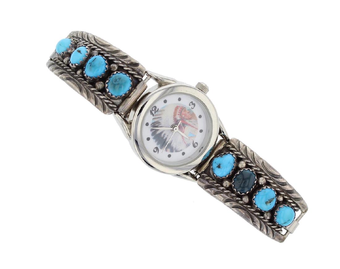 Sterling Silver Genuine Turquoise Vintage Watch (1 of 1)