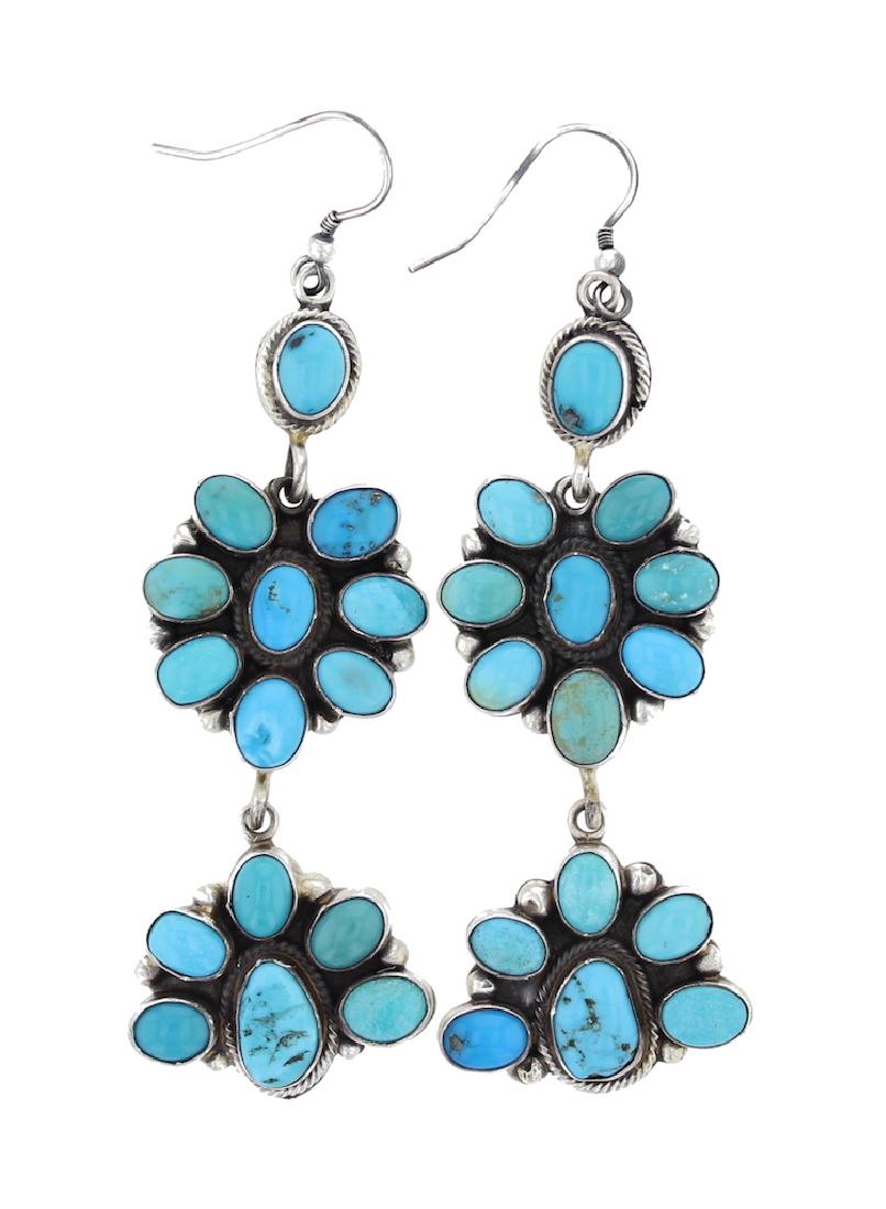 Sterling Silver Genuine Turquoise Earrings Navajo (1 of 1)