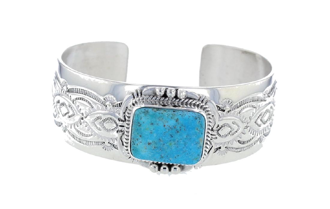Sterling Silver Genuine Turquoise Bracelet Navajo (1 of 1)