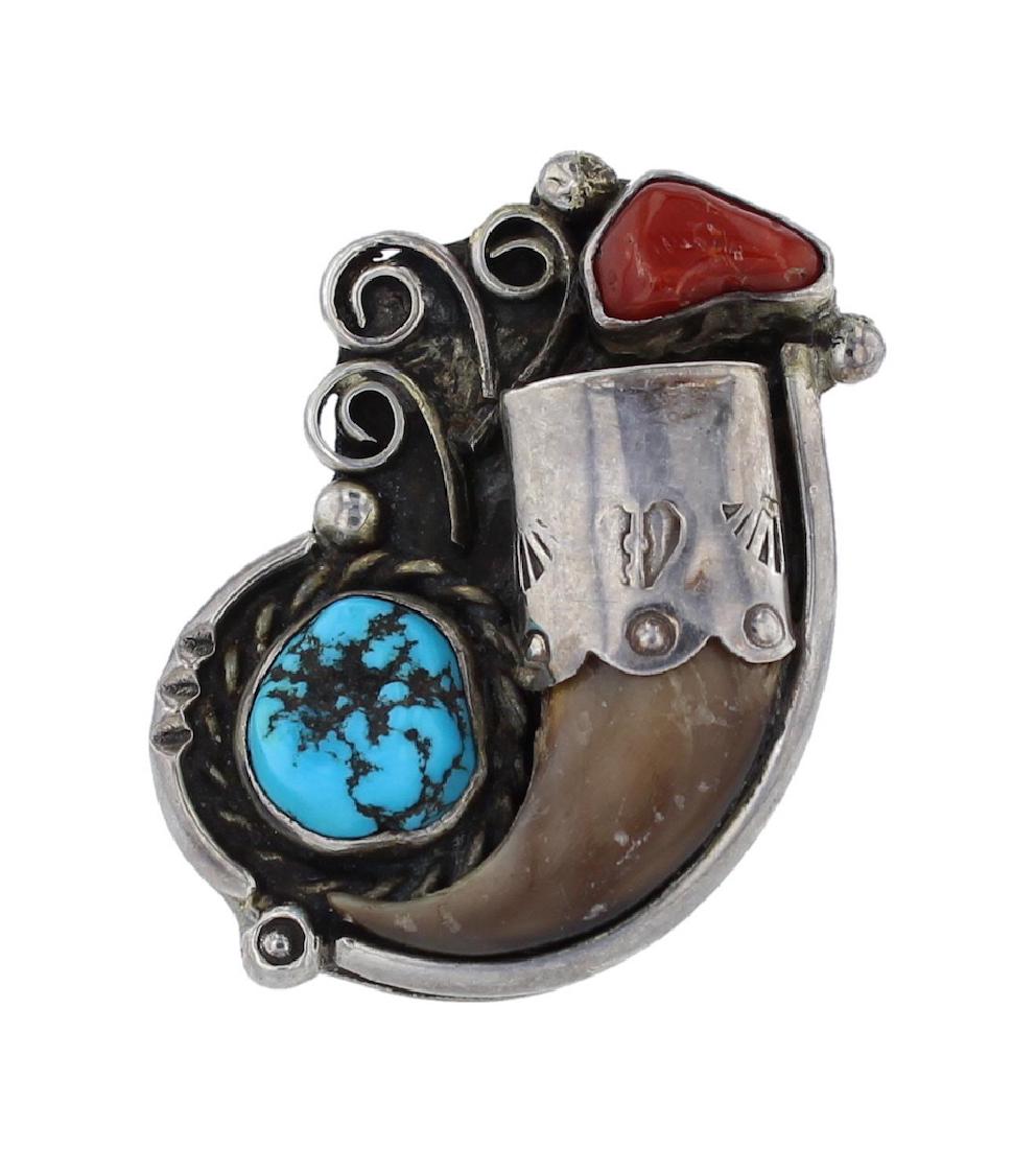 Sterling Silver Genuine Turquoise & Coral  Vintage Bear (1 of 1)