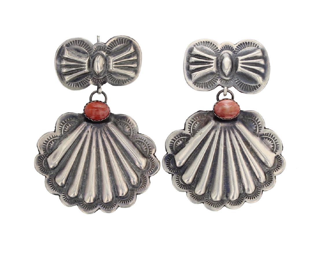Sterling Silver Genuine Spiny Oyster Earrings Navajo (1 of 1)