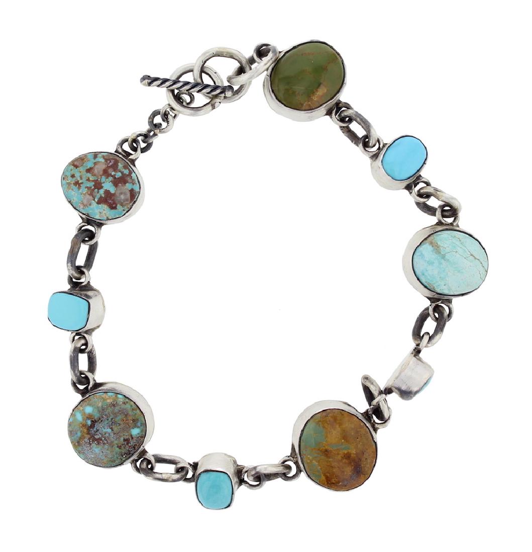 Sterling Silver Genuine Turquoise Link Bracelet Navajo (1 of 1)