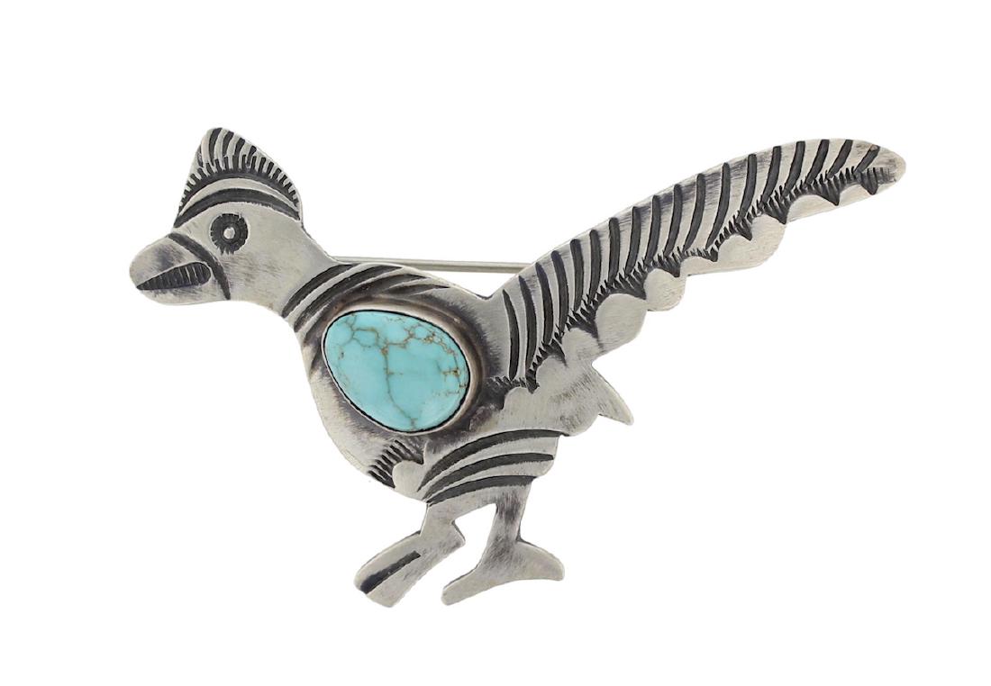 Sterling  Silver Genuine Turquoise Road Runner Pin (1 of 1)