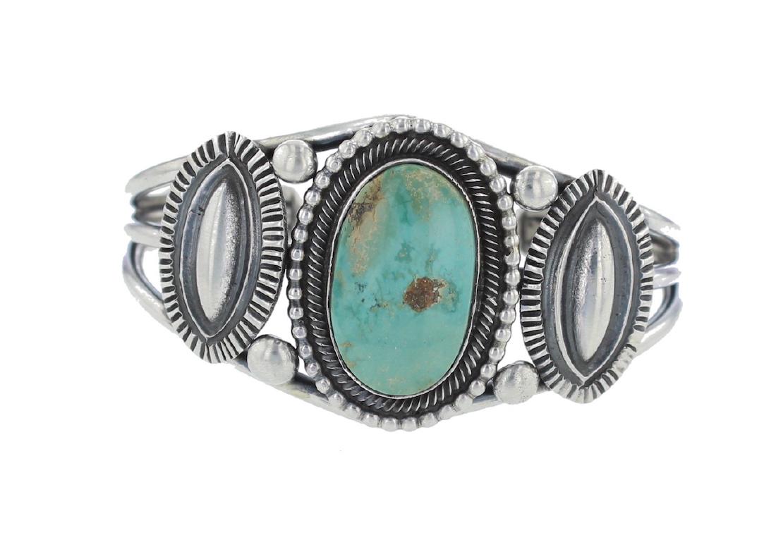 Sterling Silver Genuine Turquoise Bracelet Navajo (1 of 1)
