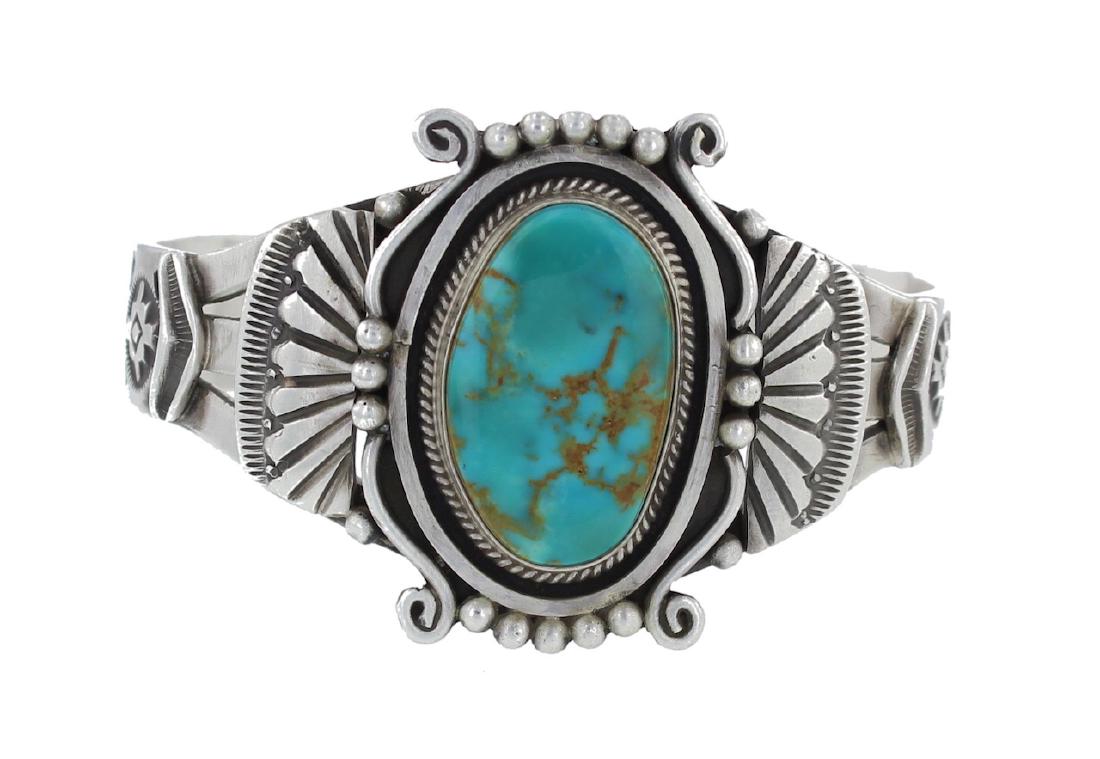 Sterling Silver Genuine Turquoise Bracelet Navajo (1 of 1)