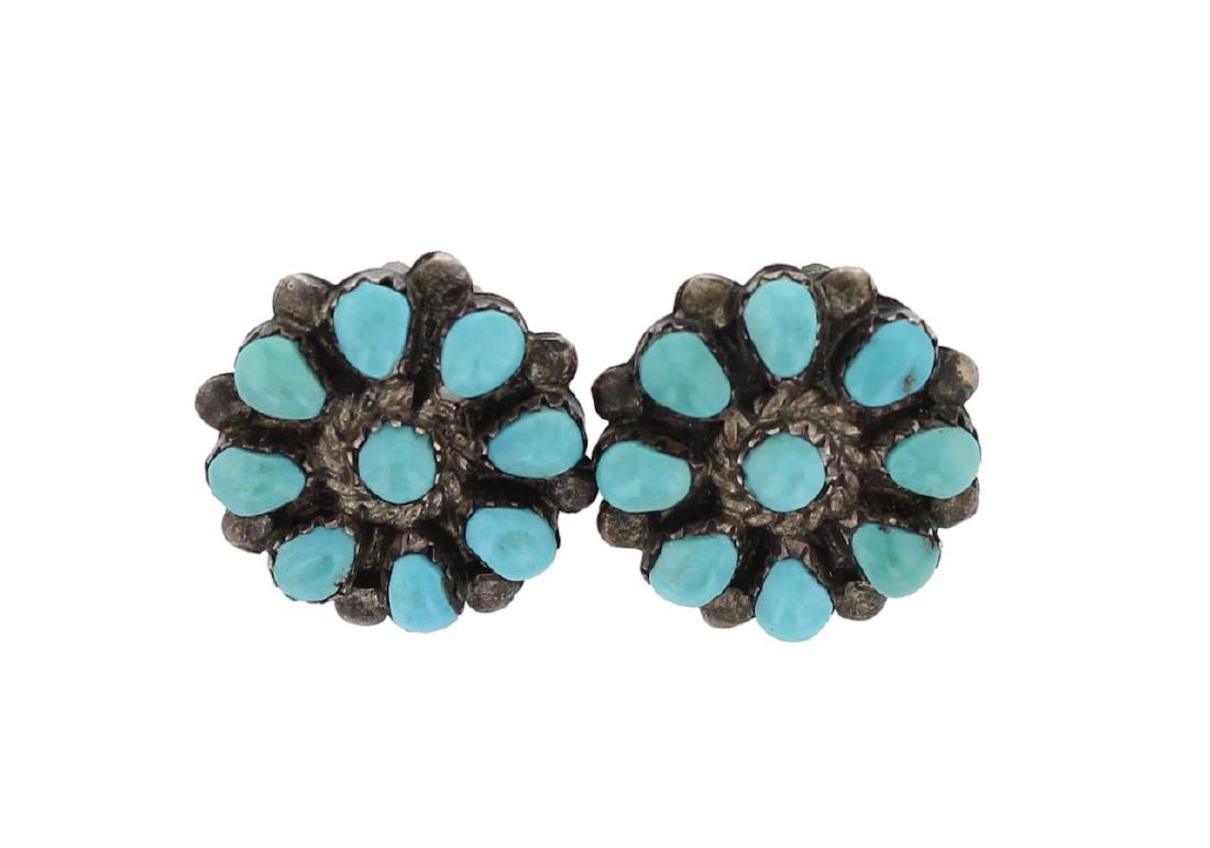 Sterling Silver Genuine Turquoise Vintage Clip Earrings (1 of 1)