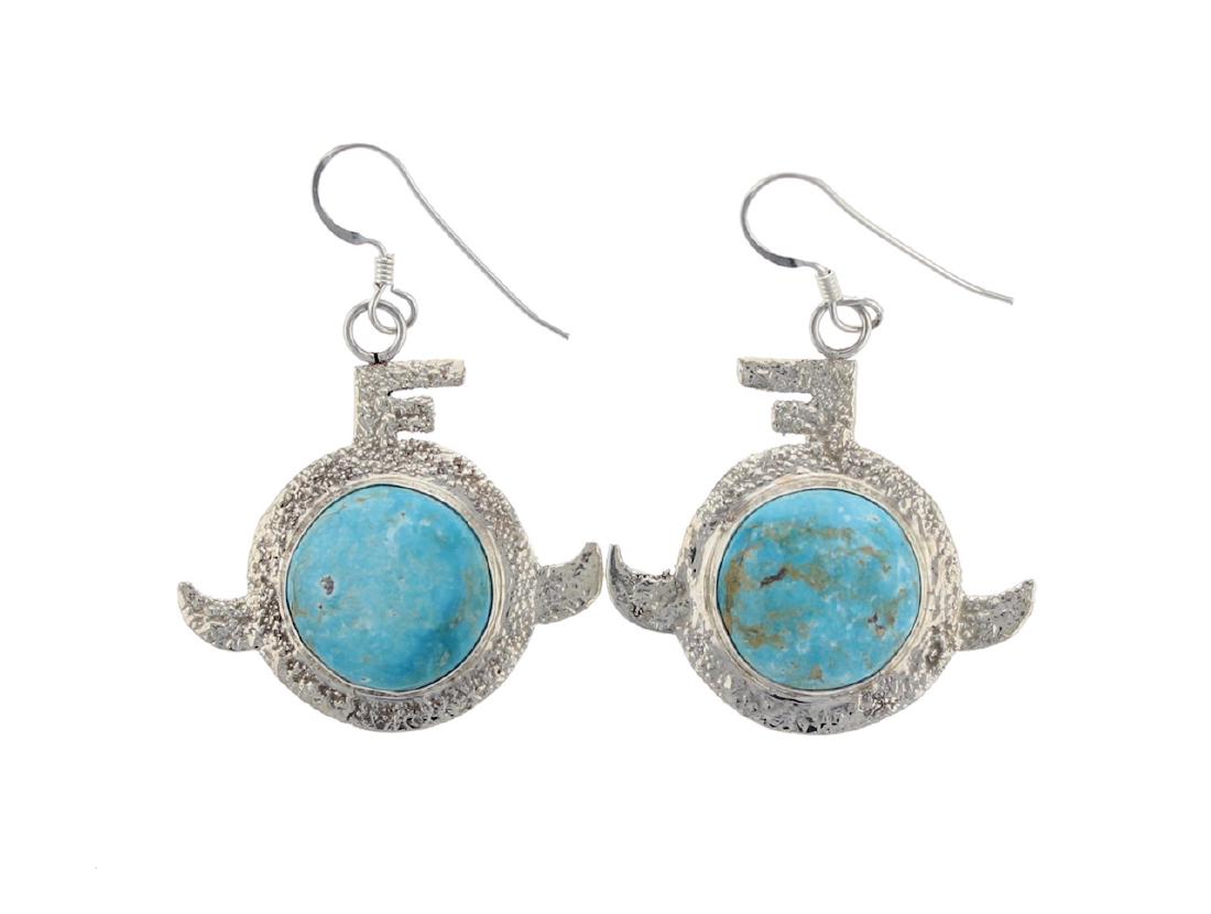 Sterling Silver Genuine Turquoise Contemporary Earrings (1 of 1)