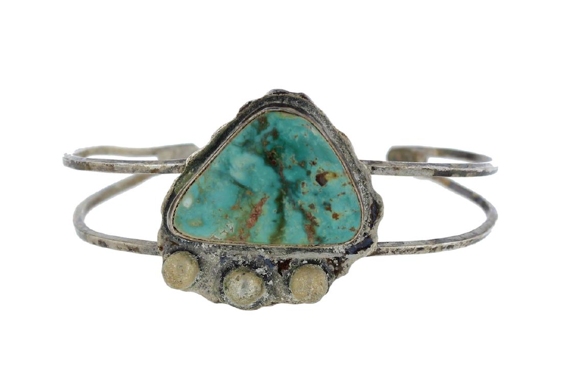 Sterling Silver Genuine Turquoise Antique Bracelet (1 of 1)