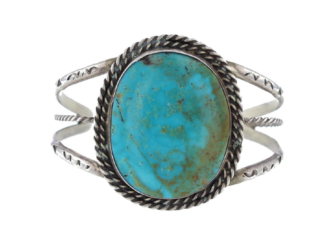 Sterling Silver Genuine Turquoise Antique Bracelet (1 of 1)