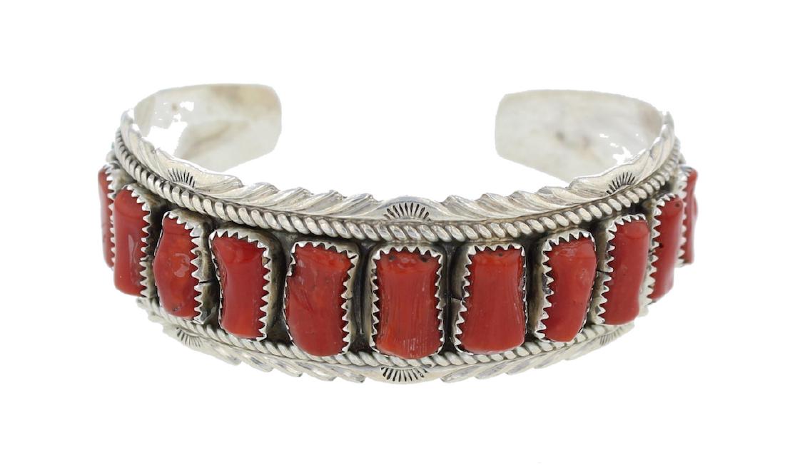 Sterling Silver Genuine Coral Bracelet Navajo Native (1 of 1)