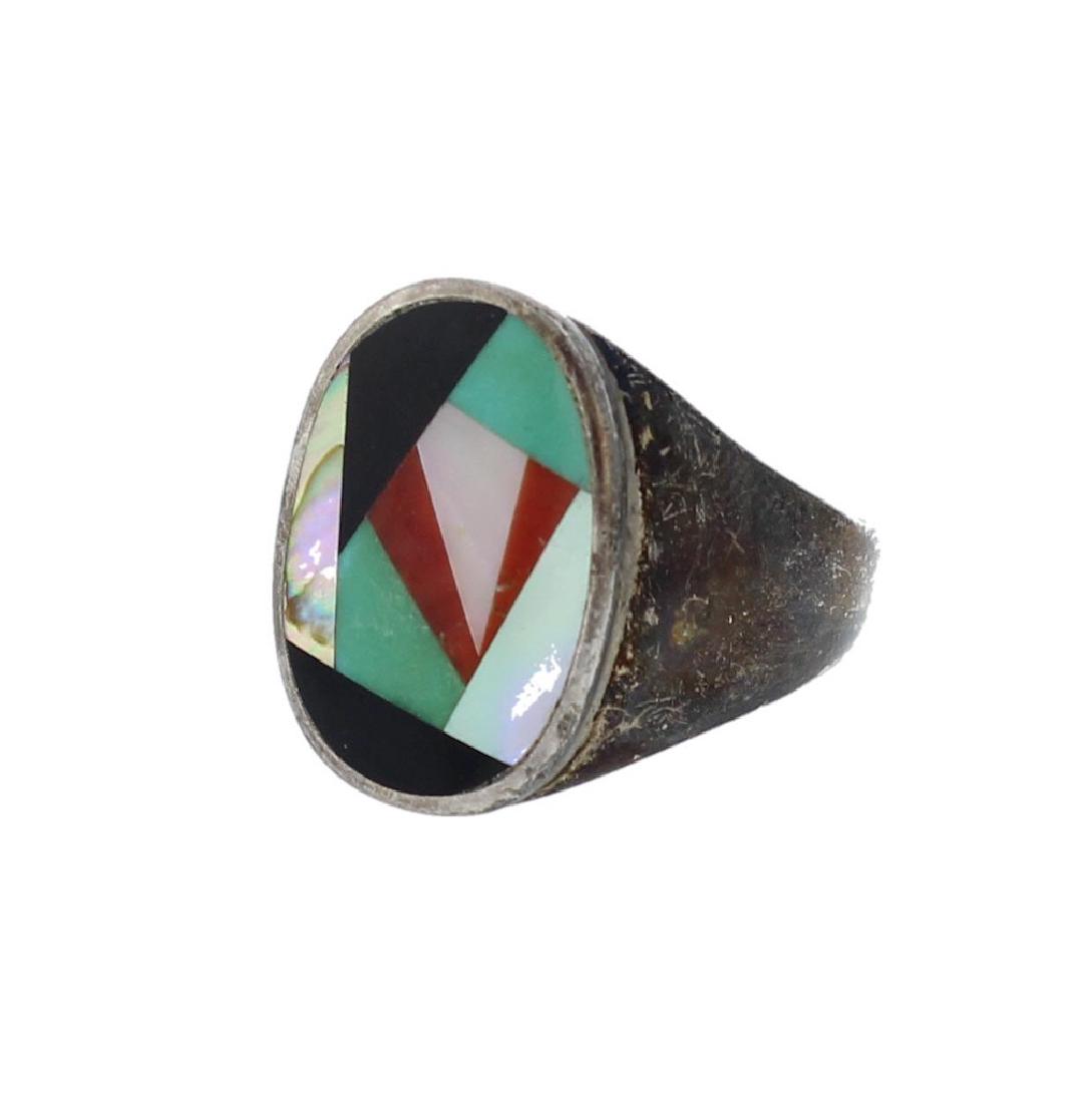 Sterling Silver Genuine Multi Stone Vintage Inlay Ring (1 of 1)