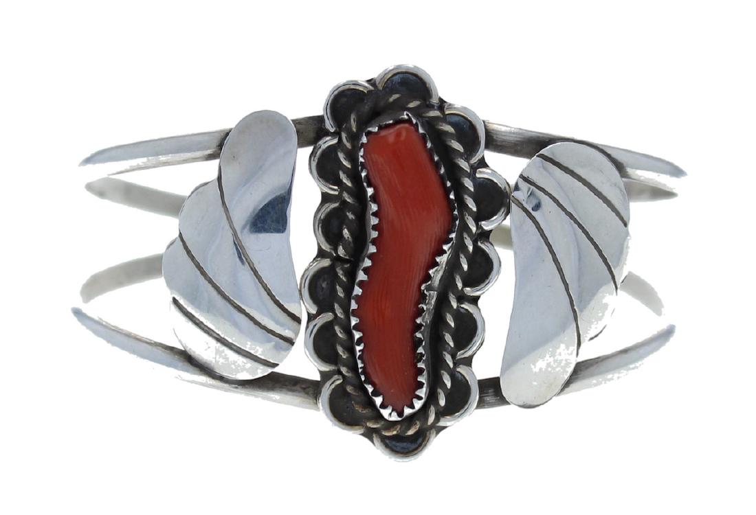 Sterling Silver Genuine Coral Vintage Bracelet Navajo (1 of 1)