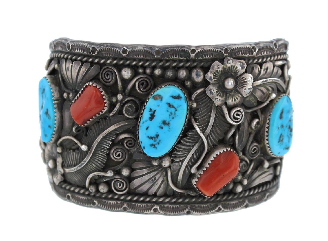 Sterling Silver Genuine Turquoise & Coral Masterpiece (1 of 3)