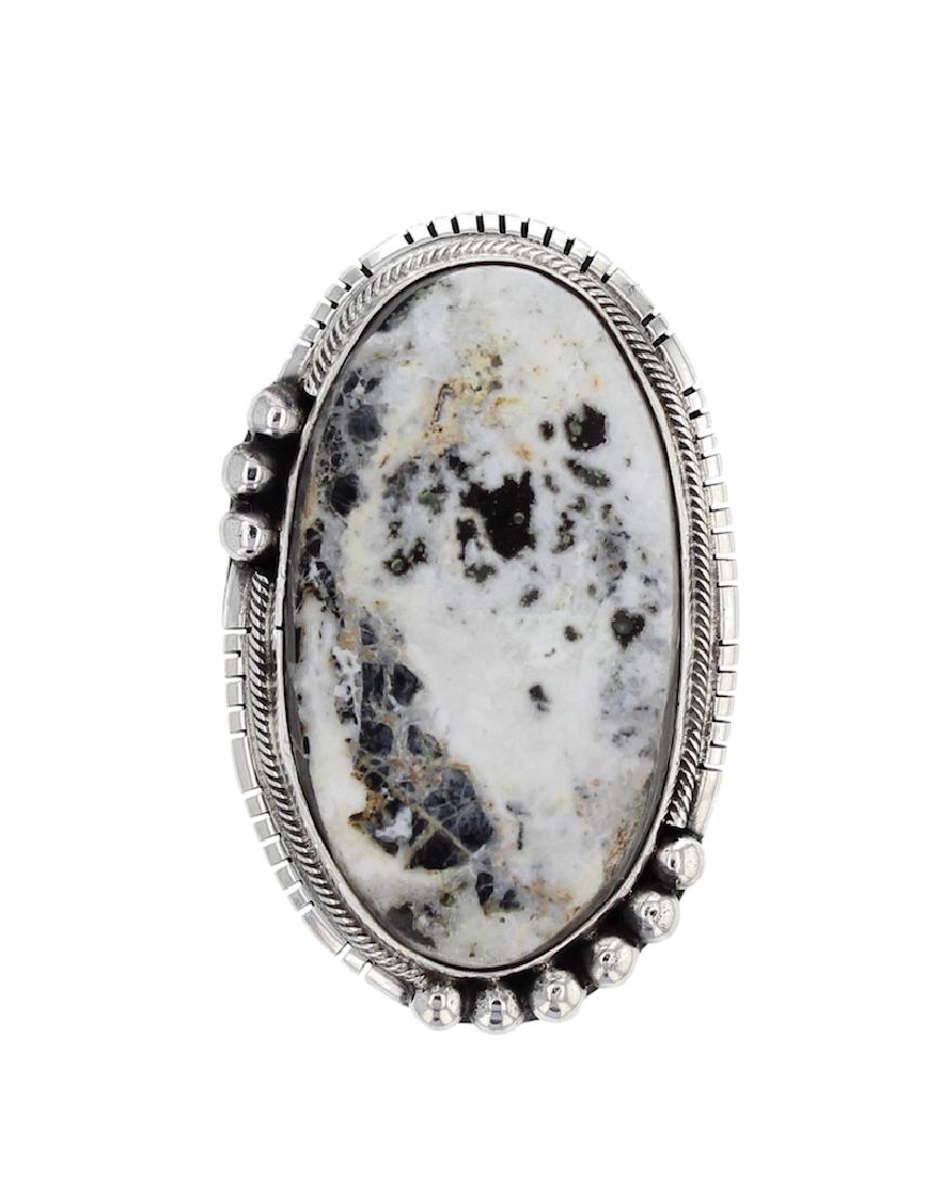 Sterling Silver Genuine White Buffalo Ring Navajo (1 of 1)
