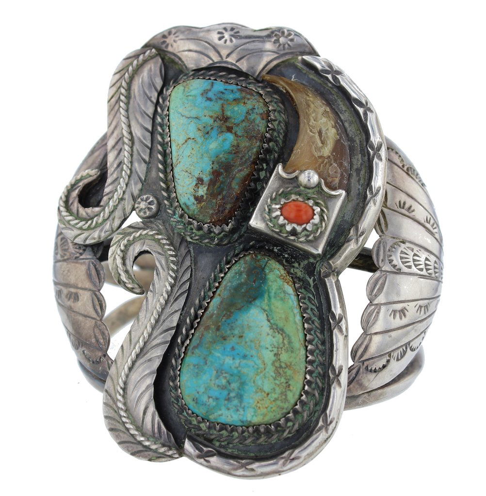 Sterling Silver Genuine Turquoise & Bear Claw Antique (1 of 4)
