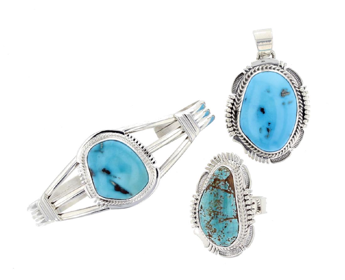 Sterling Silver  Turquoise Bracelet Pendant & Ring (1 of 1)