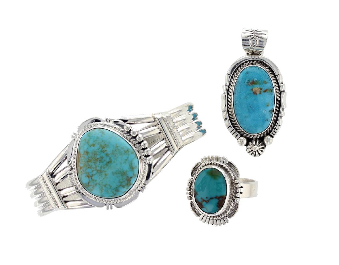 Sterling Silver  Turquoise Bracelet Pendant & Ring Lot (1 of 1)