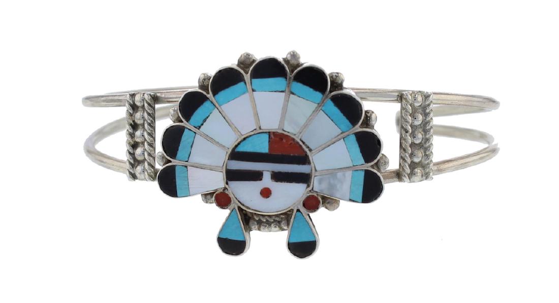Sterling Silver  Mutli Stone Inlay Bracelet Zuni Native (1 of 1)