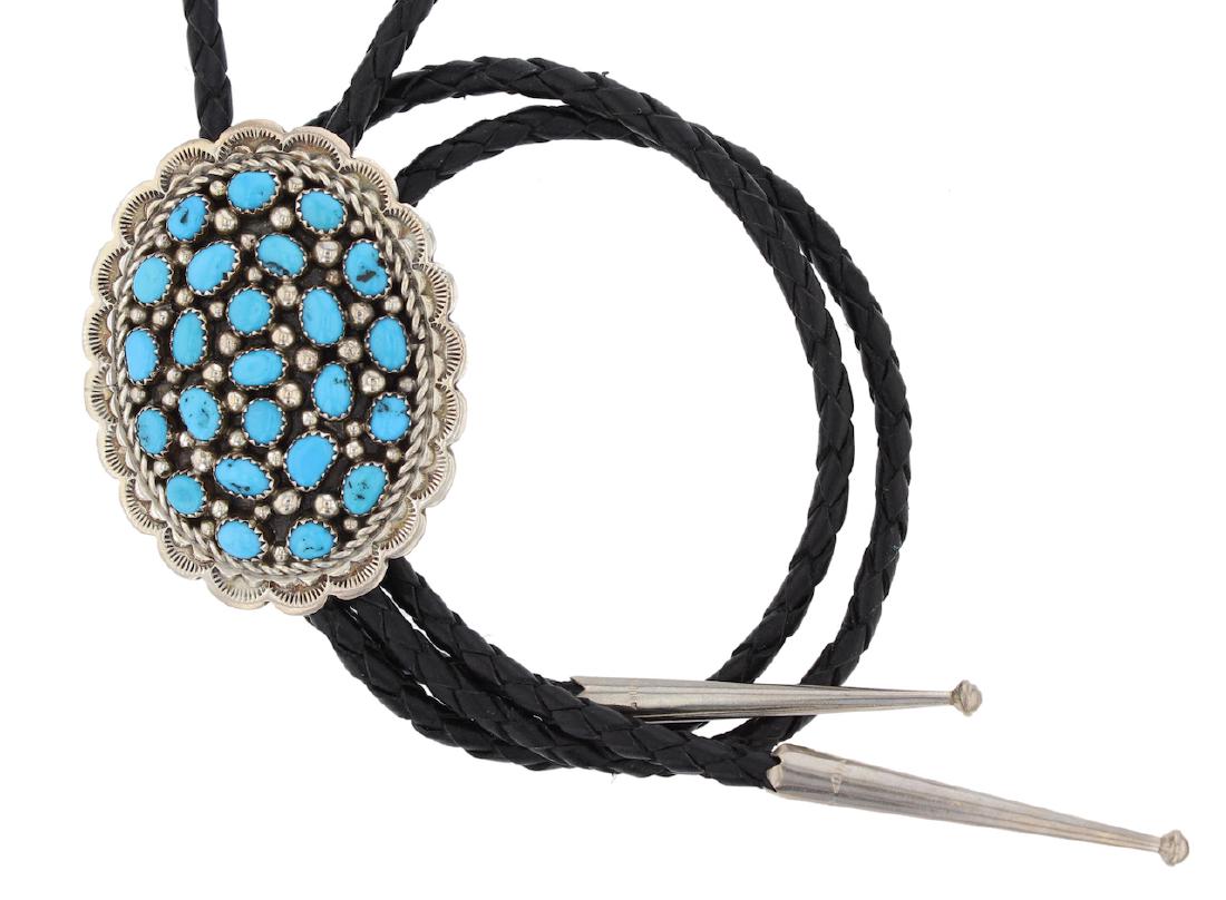 Sterling Silver  Turquoise Bolo Tie Navajo Native (1 of 1)