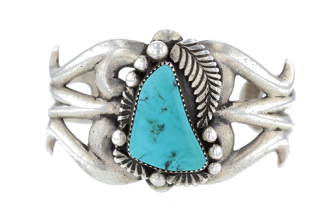 Sterling Silver  Turquoise Vintage Sand Cast Bracelet (1 of 1)