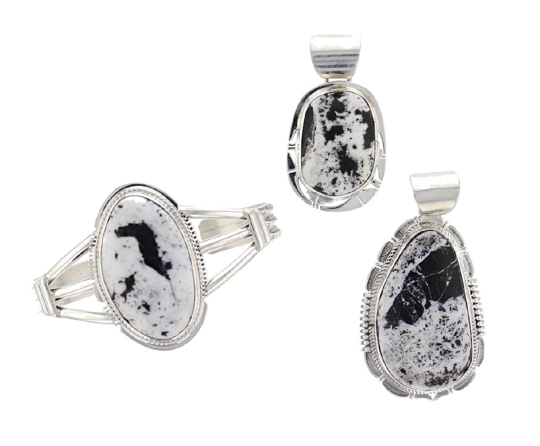 Sterling Silver  White Buffalo Bracelet & Pendant Set (1 of 1)
