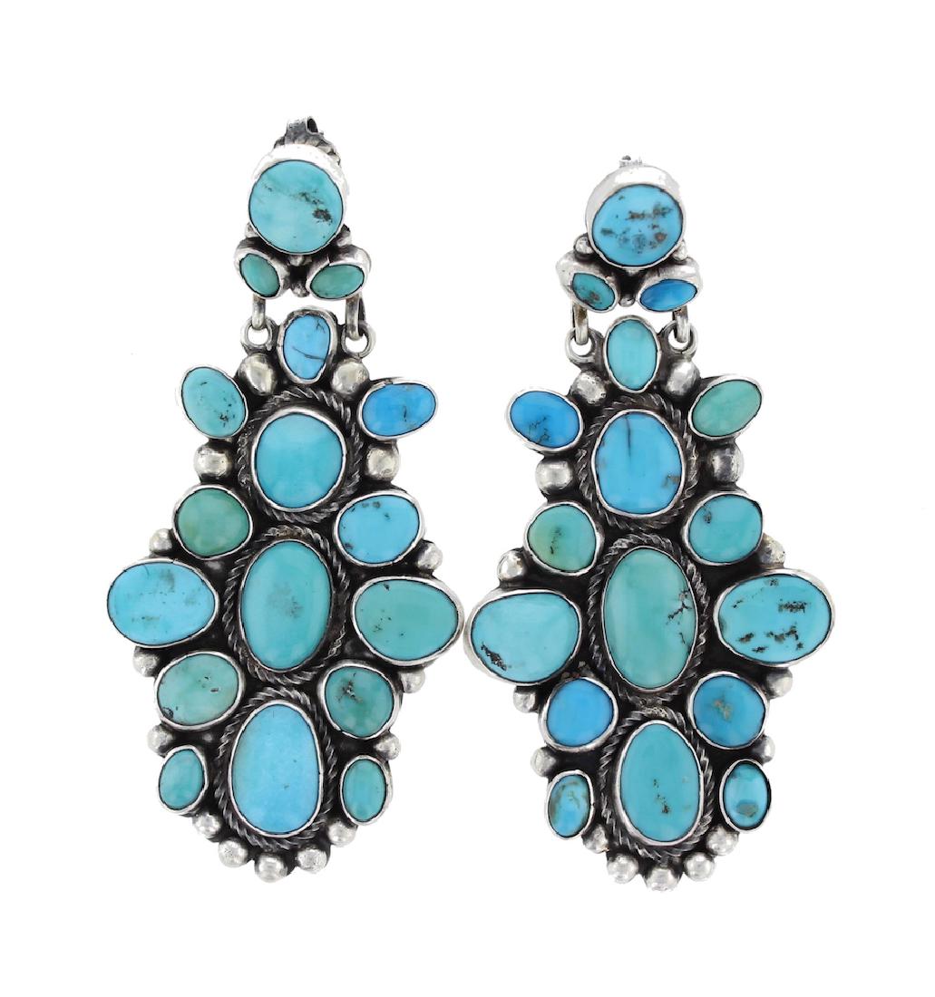 Sterling Silver  Turquoise Masterpiece Cluster Earrings (1 of 2)